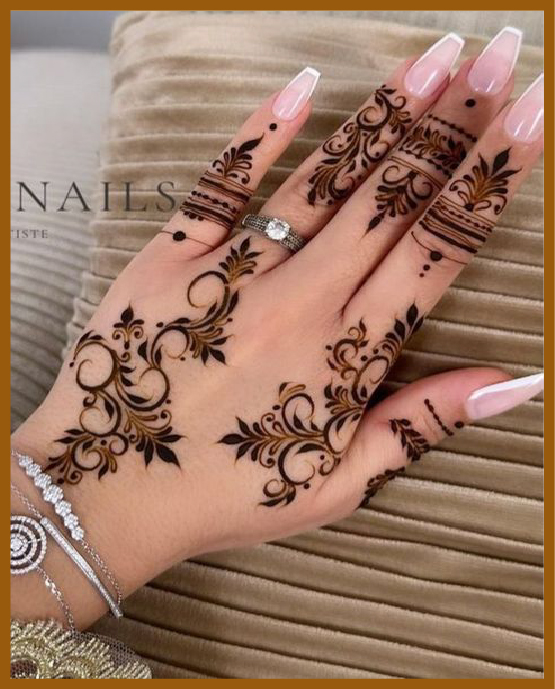 Full Aesthetic Back Hand Floral Mesh With Curve Trails Asthetic Back Hand Mehndi Design